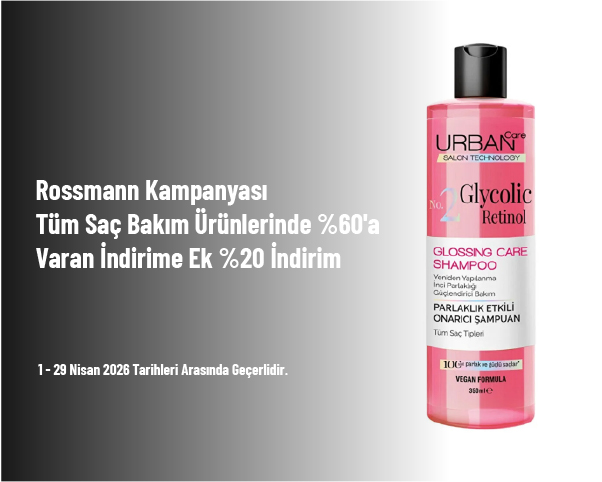 Rossmann Kampanyası - Tüm Saç Bakım Ürünlerinde %60'a Varan İndirime Ek %20 İndirim Rossmann Kampanyası - Tüm Saç Bakım Ürünlerinde %60'a Varan İndirime Ek %20 İndirim