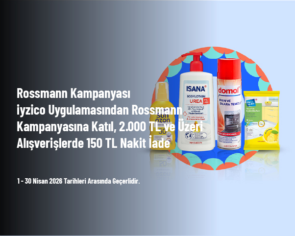 Rossmann Kampanyası - iyzico Uygulamasından Rossmann Kampanyasına Katıl, 2.000 TL ve Üzeri Alışverişlerde 150 TL Nakit İade Rossmann Kampanyası - iyzico Uygulamasından Rossmann Kampanyasına Katıl, 2.000 TL ve Üzeri Alışverişlerde 150 TL Nakit İade