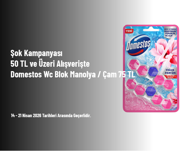 Şok Kampanyası - 50 TL ve Üzeri Alışverişte Domestos Wc Blok Manolya / Çam 75 TL