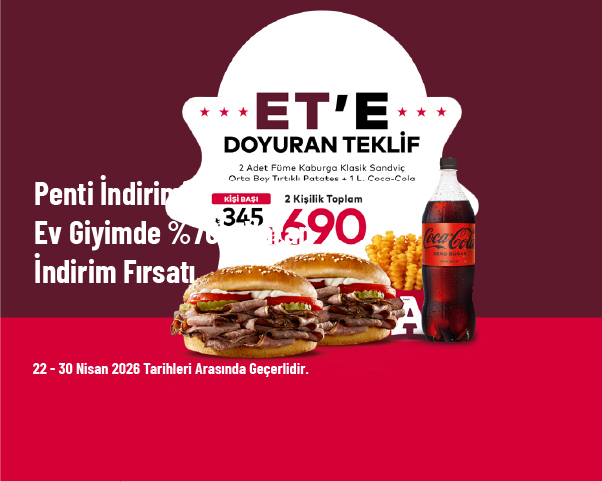 Arby's İndirimi - 2 Kişilik Füme Kaburga Sandviç Menü 690 TL