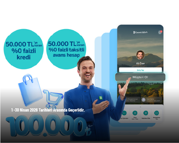 Garanti Kampanyası - Garanti Bbva Mobil’den Müşterimiz Olun, 100.000 TL’ye Varan Faizsiz Kredi ve Taksitli Avans Hesap Fırsatından Yararlanın
