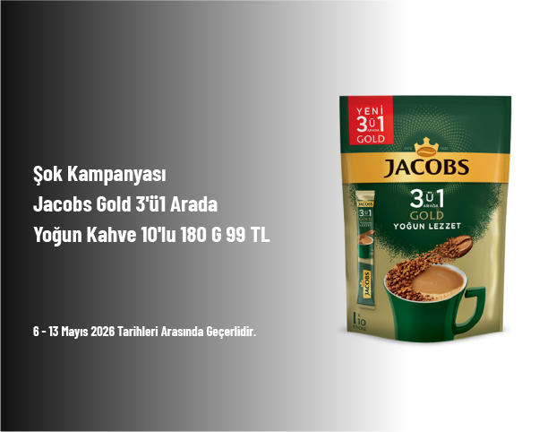 Şok Kampanyası - Jacobs Gold 3'ü1 Arada Yoğun Kahve 10'lu 180 G 99 TL