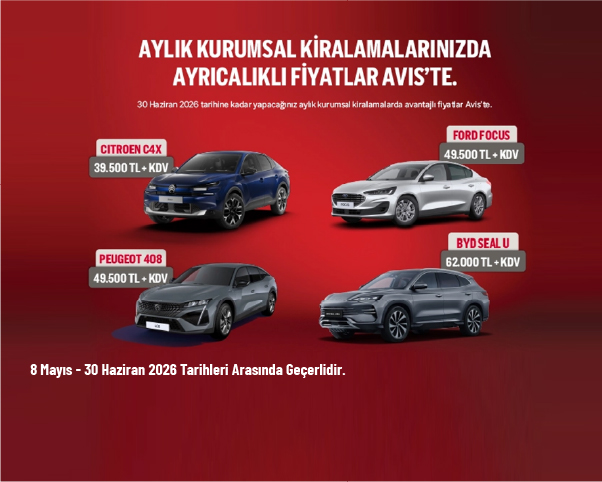 Avis Araç Kiralama Kampanyası - Aylık Kurumsal Kiralamalarınızda Ayrıcalıklı Fiyatlar Avis'te