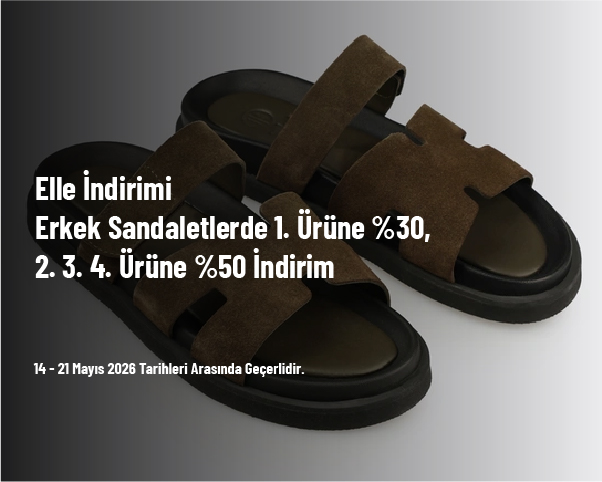 Elle İndirimi - Erkek Sandaletlerde 1. Ürüne %30, 2. 3. 4. Ürüne %50 İndirim Elle İndirimi - Erkek Sandaletlerde 1. Ürüne %30, 2. 3. 4. Ürüne %50 İndirim
