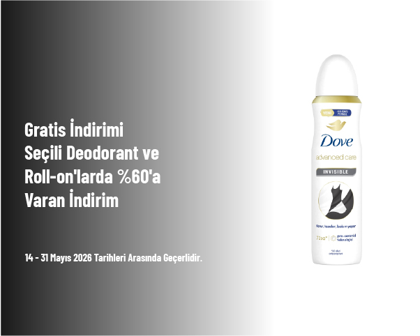 Gratis İndirimi - Seçili Deodorant ve Roll-on'larda %60'a Varan İndirim Gratis İndirimi - Seçili Deodorant ve Roll-on'larda %60'a Varan İndirim