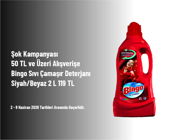 Şok Kampanyası - 50 TL ve Üzeri Alışverişe Bingo Akıllı Bulaşık Kapsülü Pro Max 60'lı 289 TL