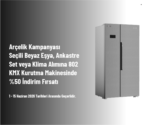 Arçelik Kampanyası - Seçili Beyaz Eşya, Ankastre Set veya Klima Alımına 802 KMX Kurutma Makinesinde %50 İndirim Fırsatı Arçelik Kampanyası - Seçili Beyaz Eşya, Ankastre Set veya Klima Alımına 802 KMX Kurutma Makinesinde %50 İndirim Fırsatı