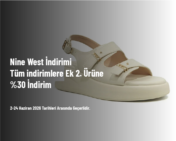 Nine West İndirimi - Tüm indirimlere Ek 2. Ürüne %30 İndirim Nine West İndirimi - Tüm indirimlere Ek 2. Ürüne %30 İndirim