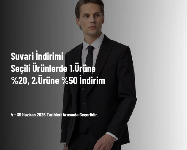 Suvari İndirimi - Seçili Ürünlerde 1.Ürüne %20, 2.Ürüne %50 İndirim Suvari İndirimi - Seçili Ürünlerde 1.Ürüne %20, 2.Ürüne %50 İndirim