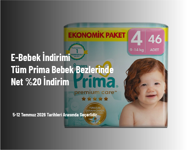 E-Bebek İndirimi - Tüm Prima Bebek Bezlerinde Net %20 İndirim Fırsatı E-Bebek İndirimi - Tüm Prima Bebek Bezlerinde Net %20 İndirim Fırsatı
