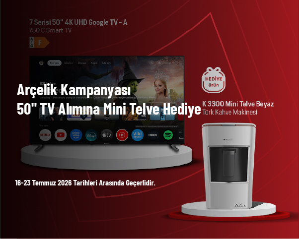 Arçelik Kampanyası - 50 İnç TV Alımına Mini Telve Hediye Arçelik Kampanyası - 50 İnç TV Alımına Mini Telve Hediye