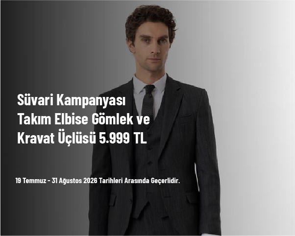 Süvari Kampanyası - Takım Elbise Gömlek ve Kravat Üçlüsü 5.999 TL Süvari Kampanyası - Takım Elbise Gömlek ve Kravat Üçlüsü 5.999 TL
