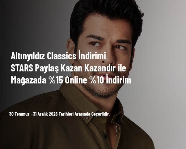 Altınyıldız Classics İndirimi - STARS Paylaş Kazan Kazandır ile Mağazada %15 Online %10 İndirim Altınyıldız Classics İndirimi - STARS Paylaş Kazan Kazandır ile Mağazada %15 Online %10 İndirim