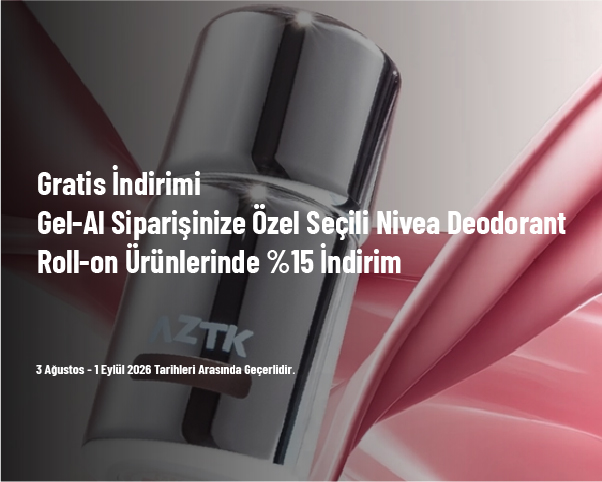 Gratis İndirimi - Gel-Al Siparişinize Özel Seçili Nivea Deodorant Roll-on Ürünlerinde %15 İndirim Gratis İndirimi - Gel-Al Siparişinize Özel Seçili Nivea Deodorant Roll-on Ürünlerinde %15 İndirim