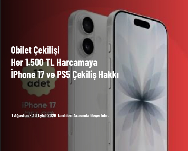 Obilet Çekilişi - Her 1.500 TL Harcamaya iPhone 17 ve PS5 Çekiliş Hakkı