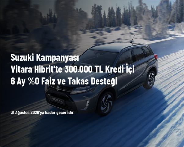 Suzuki Kampanyası - Vitara Hibrit'te 300.000 TL Kredi İçin 6 Ay %0 Faiz ve Takas Desteği Suzuki Kampanyası - Vitara Hibrit'te 300.000 TL Kredi İçin 6 Ay %0 Faiz ve Takas Desteği