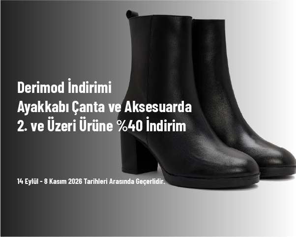 Derimod İndirimi - Ayakkabı Çanta ve Aksesuarda 2. ve Üzeri Ürüne %40 İndirim Derimod İndirimi - Ayakkabı Çanta ve Aksesuarda 2. ve Üzeri Ürüne %40 İndirim