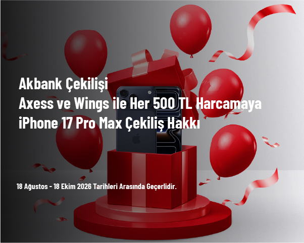 Akbank Çekilişi - Axess ve Wings ile Her 500 TL Harcamaya iPhone 17 Pro Max Çekiliş Hakkı