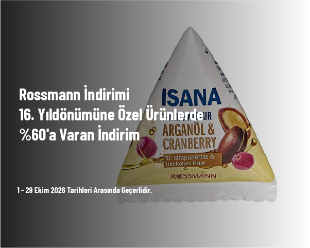 Rossmann İndirimi - 16. Yıldönümüne Özel Ürünlerde %60'a Varan İndirim Rossmann İndirimi - 16. Yıldönümüne Özel Ürünlerde %60'a Varan İndirim