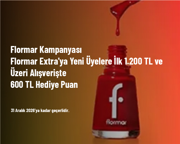 Flormar Kampanyası - Flormar Extra'ya Yeni Üyelere İlk 1.200 TL ve Üzeri Alışverişte 600 TL Hediye Puan Flormar Kampanyası - Flormar Extra'ya Yeni Üyelere İlk 1.200 TL ve Üzeri Alışverişte 600 TL Hediye Puan