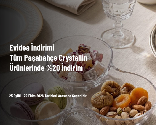 Evidea İndirimi - Tüm Paşabahçe Crystallin Ürünlerinde %20 İndirim Evidea İndirimi - Tüm Paşabahçe Crystallin Ürünlerinde %20 İndirim