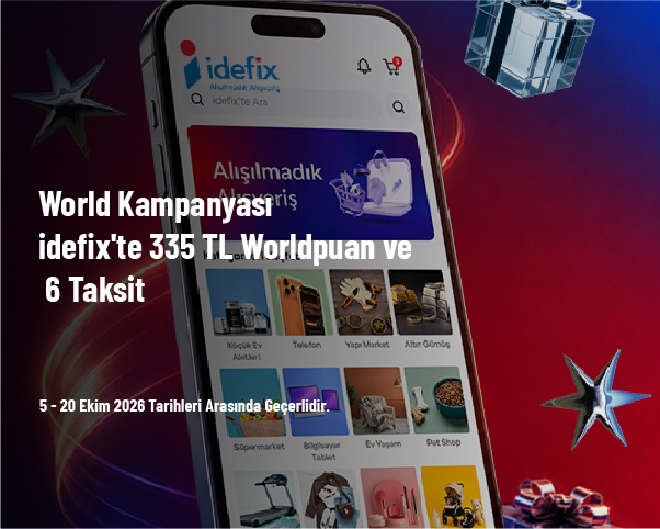 World Kampanyası - idefix'te 335 TL Worldpuan ve 6 Taksit