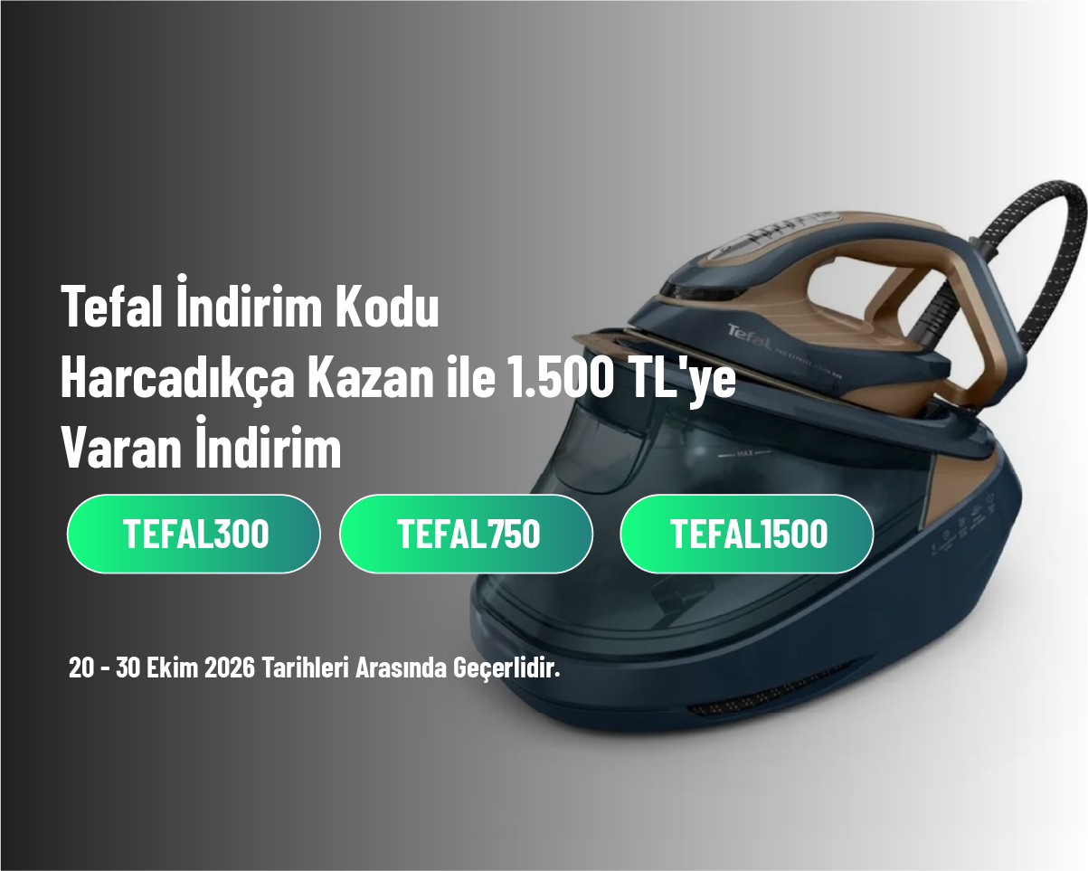 Tefal İndirim Kodu - Harcadıkça Kazan ile 1.500 TL'ye Varan İndirim Tefal İndirim Kodu - Harcadıkça Kazan ile 1.500 TL'ye Varan İndirim
